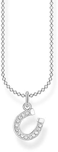 Thomas Sabo Damen Halskette Hufeisen weiße Steine 925 Sterlingsilber, 36-38 cm Länge