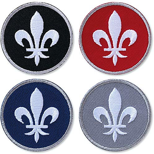 4 x Lilie Patch gestickt 45 mm/Aufbügler Aufnäher Patches Bügelflicken Applikation zum aufbügeln aufnähen Deko/Lile de France Adel Blüte Blume französisch Wappen/Club of Heroes (Farbset)