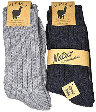 Good Deal Market 2er Pack dicke Alpaka-Socken für Damen und Herren; 39-42, 2 Paar schwarz-grau