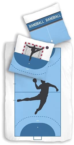 MTOnlinehandel TRAUMHELDEN 100% Baumwolle Bettwäsche 135x200 · Handball Sport · Kinderbettwäsche, Teenager & Erwachsene · 1 Kissenbezug 80x80 + 1 Bettbezug 135x200 cm