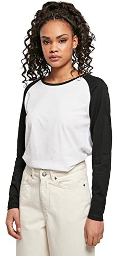 Urban Classics Ladies Contrast Raglan Longsleeve Frauen Langarmshirt weiß/schwarz M