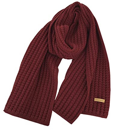 ikasus Schal Herren Strickschal Damen Warm Herbst Winter Schal - Warme Herrenschal Einfarbig Schwarz Strick Schal - Unisex Modern Elegant Warmer Langer Knit Winterschal Rotwein
