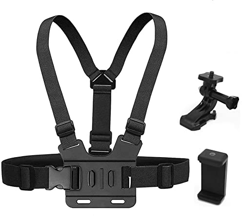 Niewalda Kamera-Brustgurt-Gurt für GoPro/Akaso/SJCAM/DJI Osmo, Verstellbarer Handy-Brustgurt mit Sportkamera-Installationshalterungs-Kit + Handyhalterung
