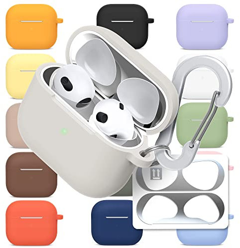 superdivision AirPods 3 & Pro Case Silicon Protective Clear Cover with Anti-Lost Carabiner Keychain Kit Set Dust Guard Dust-Proof Film [Front LED Visible] (AirPods 3, Hazy)
