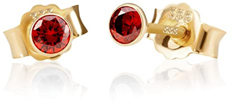 NKlaus Paar 3,0mm 333 Gelb Gold 8 Karat Ohrstecker Kristall Zirkonia Granat Butterfly Verschluss Damen Mädchen 3352