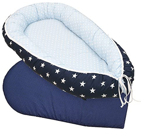 ULLENBOOM ® Babynest Set mit Einlage, Kuschelnest (55x95 cm) Blau Hellblau (Made in EU) - Baby Nestchen aus Baumwolle, ideal als Reisebett, Baby Cocoon & Kuschelbett, im Set mit Einlage