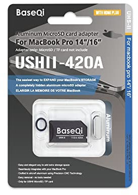 BASEQI UHS-II - Adaptador microSD de aluminio para MacBook Pro 2021 M1 de 14 y 16 pulgadas (adaptador con enchufe antipolvo HDMI, plateado)
