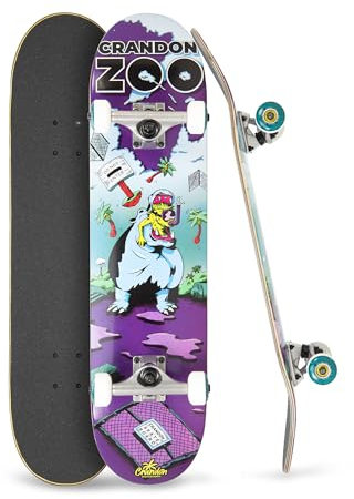 Crandon Skateboard Zoo Kollektion | Geeignet für Anfänger und Profis | Sandpapier + Truck + Räder + 7-lagiges Brett aus kanadischem Ahornholz | Erhältlich in 7,75/8/8,25 Zoll (Hippo, 825)