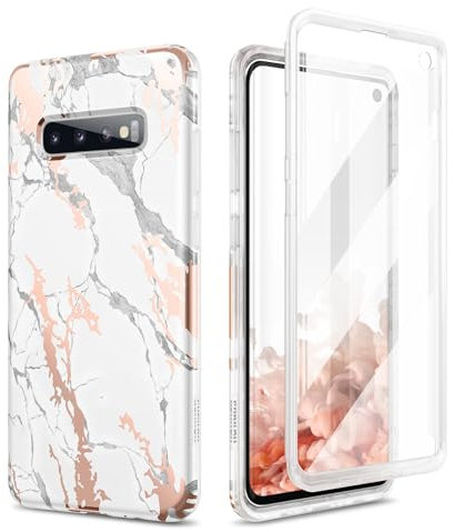 SURITCH Kompatibel mit Samsung Galaxy S10 Hülle Marmor Handyhülle mit Integriertem Displayschutz 360 Grad Komplettschutz Schutzhülle für Samsung Galaxy S10 (Marmor weiß)