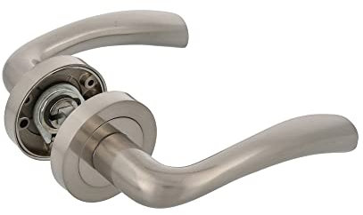 Amig - Jeu de poignées avec rosace en zamak pour portes | Mod. MIKA | Ø 52 mm | Carré de 8 mm | Design élégant et simple | Aluminium brossé nickel