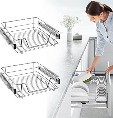 TRMLBE 2X Teleskopschublade 50cm Küchenschublade Küchenschrank Organizer Schrankauszug Schlafzimmerschublade Vollauszug Küchen Regal mit Schubladenauszüge Max Belastung 20kg