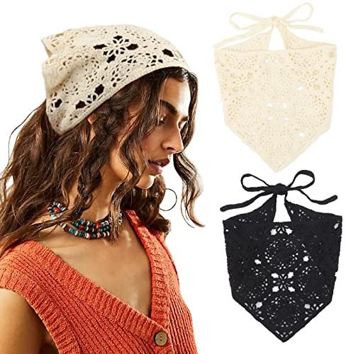 DRESHOW 2 Stück Damen Boho Stirnbänder Dreieck Kopftücher Bandanas Turban Krawatte Haarbänder Elastisches Haarschal für Frauen und Mädchen