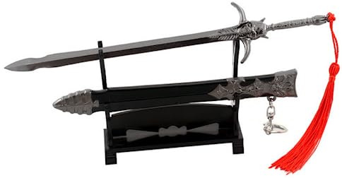 Hanaiette 1 x Devil May Cry-Schlüsselanhänger, Waffenmodell, Metallhandwerk mit Waffen-Präsentationsständer