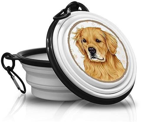 GOLDEN Retriever Gamelle pliable portable avec mousqueton pour les déplacements. Gamelle pour animal de compagnie. Pratique et unique.