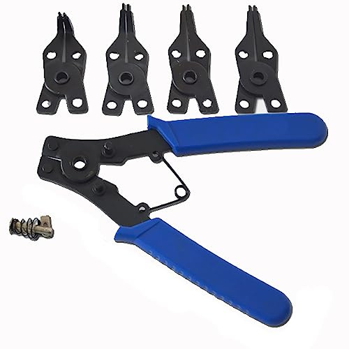 4 in 1 Sicherungsringzange, interne externe Sicherungsringzange mit 4 austauschbaren Backen für Sicherungsring-Installation und Demontage, 17,8 cm, Blau