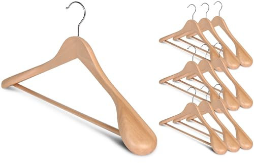 StorageWorks Extra Breite Schulterkleiderbügel Anzug, 10er-Pack Kleiderbügel breite Schulterauflage, schwere Kleiderbügel Zedernholz, Holzkleiderbügel aus Naturholz für Mäntel, natürliche Holzfarbe