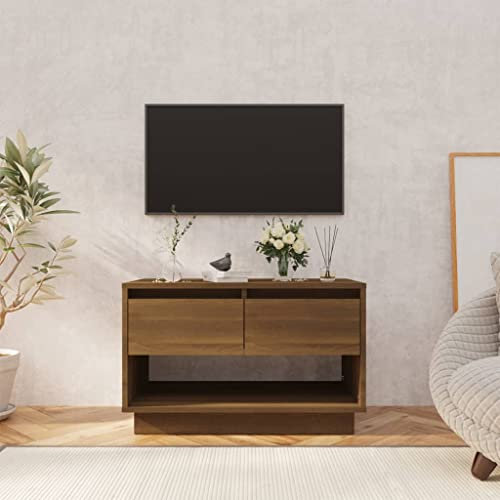 Natulvd 70 cm Moderner TV-Ständer Schrank, Bauernhaus Entertainment Center mit offenem Regal & Schubladen, Konsole für Fernseher bis zu 35 Zoll für Wohnzimmer und Schlafzimmer - Braun Eiche
