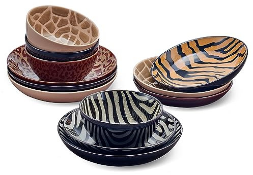 Mikasa Amari Animal Print Safari 12 Piece Dinnerware Bowl Set, Service for 4