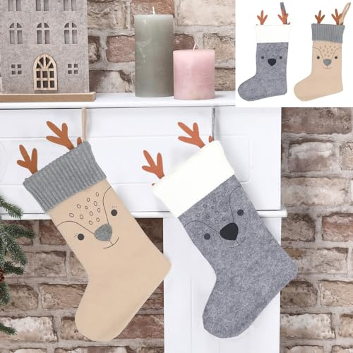 itsisa Nikolausstrumpf Weihnachtssocke Rentier (2er Set) - Nikolausstiefel, Weihnachtsstrumpf, Weihnachtsdekoration