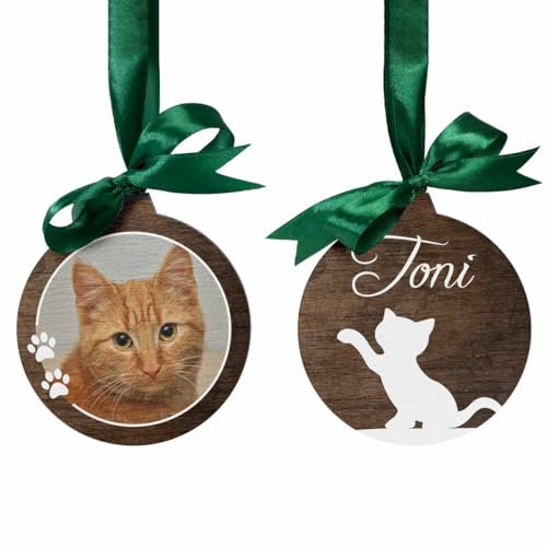Personalisierte Holzanhänger für Tiere mit eigenem Foto - Christbaumkugel für Katze personalisiert - Weihnachtskugel aus Holz - Christbaumschmuck selbst gestalten