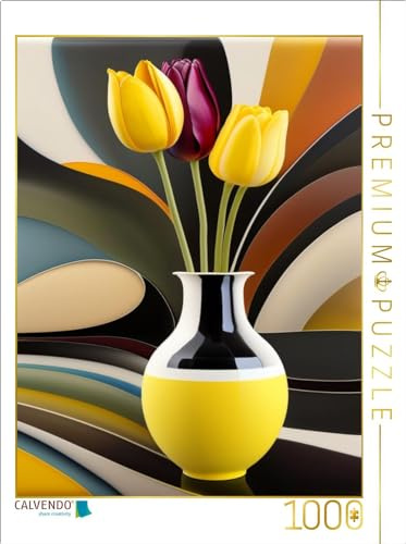 CALVENDO Puzzle Bunte Tulpen in Einer stylischen Vase, erstellt mit KI | 1000 Teile Lege-Größe 64 x 48 cm Foto-Puzzle für glückliche Stunden