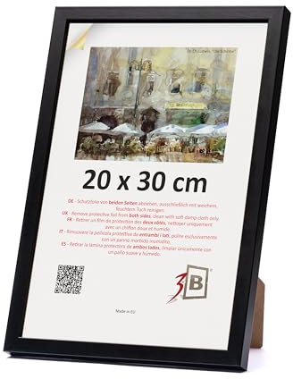 3-B Bilderrahmen MEGA - Schwarz - 20x30 cm - Holzrahmen, Fotorahmen, Portraitrahmen mit Acrylglas