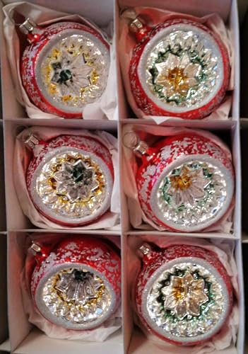 Jingle Bells Lauscha - 6er Set Reflexkugel rot, Silber, Gold - Hängende Kugel aus Glas - Weihnachten