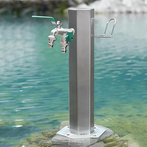 DDZJTPP Garten-Wassersäule Aus Edelstahl Für Den Außenbereich - Bodenmontierter Wasserhahn Mit Schlauchaufhänger - Freistehender Garten-Wasserbrunnen Für Eine Glückselige Oase