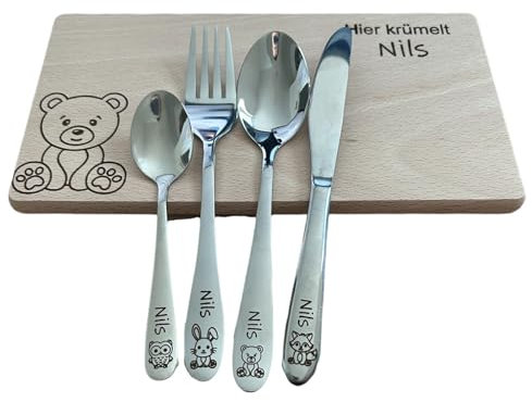 Kinderbesteck mit Namensgravur - Zoo Tiere - Kindergeschirr mit Namen - Besteck Kinder mit Gravur - Personalisiertes Geschenk Besteckset Geschirrset - Taufgeschenk Mädchen Jungen