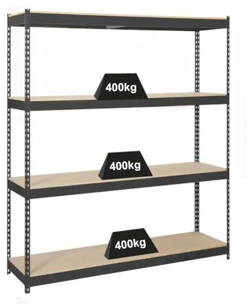 PROREGAL Schwerlastregal Wood YETI Four | HxBxT 200x180x75cm | Fachlast 400kg | Anthrazit | Regal Standregal Werkstattregal Lagerregal Kellerregal