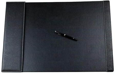 DELMON VARONE - Schreibtischunterlage mit Klappleiste inkl. Block & Kalender 2026/2027 Leder Schwarz - Rutschfeste Echtleder Schreibunterlage abwischbar - Design Schreibtisch Unterlage 65 x 45 cm