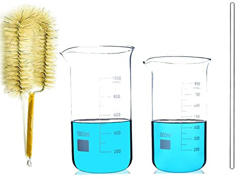 Graduated Beakers Set, Glass Measuring Cup, Measuring Jug with Spout, Liquid Storage Container, Clear Beaker with Cleaning Brush and Stirring Rod, Measure Tools for Lab, Kitchen 100ml + 250ml + 500m