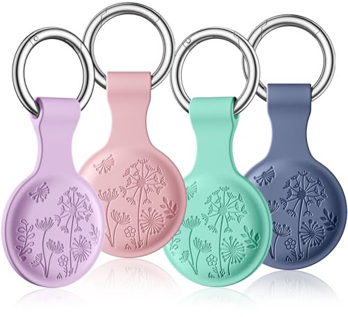 Dirrelo 4er Pack Airtag Anhänger Kompatibel mit Apple AirTags Schlüsselanhänger, Blumen Gravierte Silikon Airtag Hülle Case, Kratzfeste Airtag Halter für Air tag Tracker mit Keychain Key Ring,B