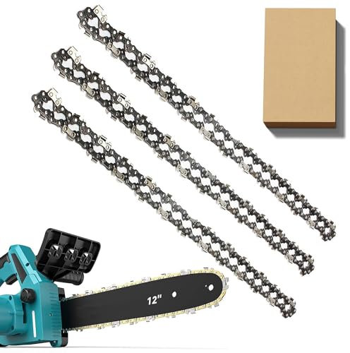 3 Pack Chainsaw Chain for 12 Inch (30cm) Bar, 3/8 LP 45 Drive Links .043 Gauge, Replacement Chain fits for Ryobi OCS1830, Bosch AKE 30 Li, Makita, Dewalt and More and Other Chainsaws