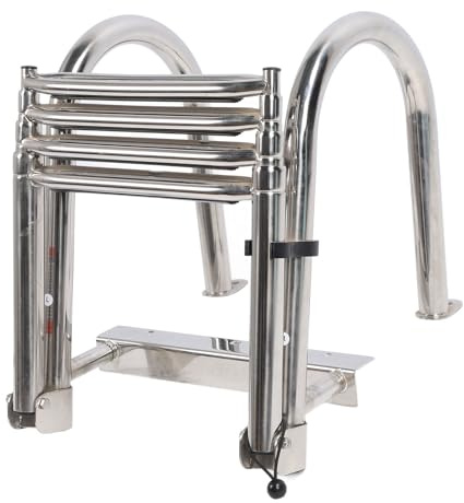 Boat Ladder, Stainless Steel Pontoon Ladder, Telescoping Folding Dock & Boat Swim Step, Folding Boat Swim Ladder for Swimming Pools, Docks & Yachts, 4 Step