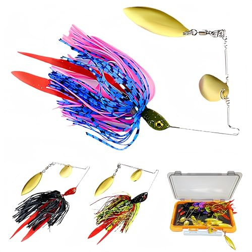 DAYUYUE 6pcs 11g 13g 19g Angeln Gummi Jig Köpfe Spinner Köder Köder Löffel Köder Spinnerbait Kit Inklusive Kunststoff Angelgerät Box Angeln für Süßwasser Salzwasser (Set-a)