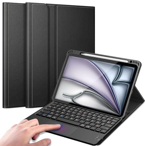 FINTIE Clavier pour iPad Air 11 Pouces M3/M2 (2025/2024), iPad Air 5/4 10.9 Pouces (2022/2020), [Pavé Tactile] Clavier Bluetooth sans Fil, Housse Multipositions Ranger Le Stylet, Noir