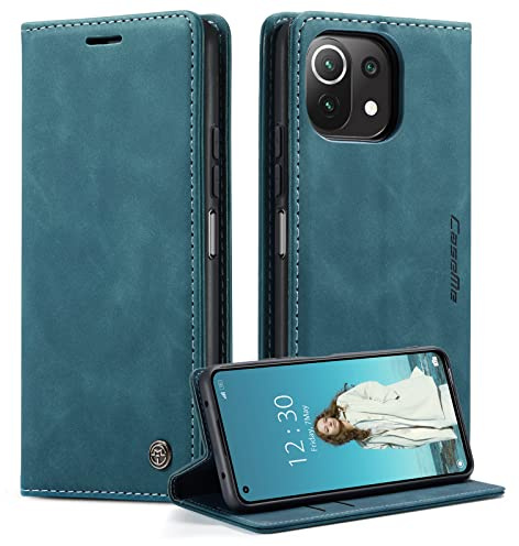 Phernykas Handyhülle für Xiaomi 11 Lite 5G NE/Mi 11 Lite 4G/5G Hülle, Premium Leder Klapphülle Flip Case mit Standfunktion und Kartenfach Handytasche Hülle Wallet Case Stoßfeste Schutzhülle, Blaugrün