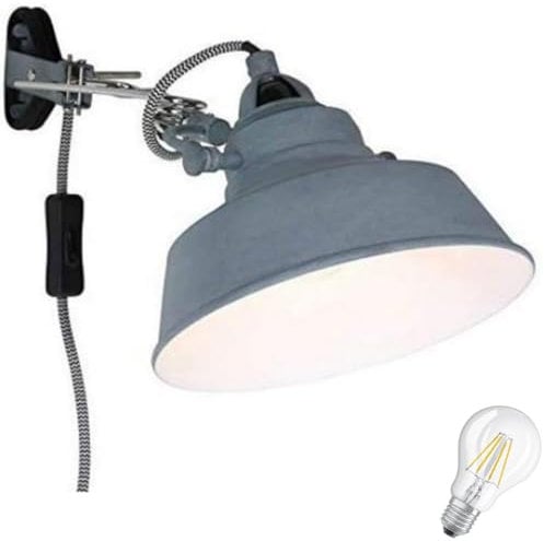 Nachttischlampe Klemmlampe klemmbar Bettleuchte Klemmspot E27 Klemmleuchte Schreibtischlampe klemmbar Vintage LED Leselampe Bett Klemmlampe Bett incl. 4W LED (Bettleuchte klemmbar grau/weiß)