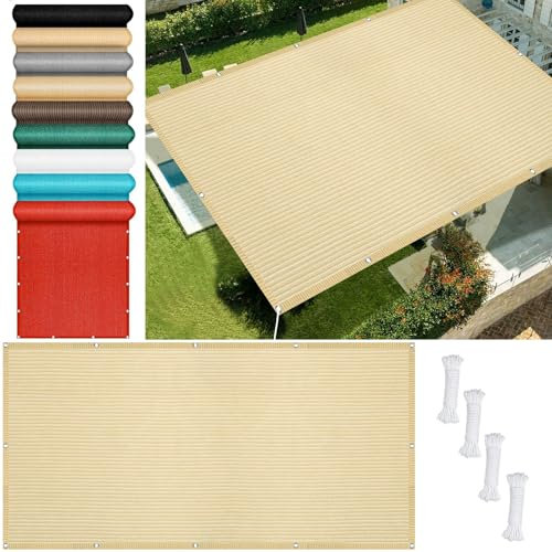 Sonnenschutznetz 100 x 170 cm Atmungsaktiv Sonnendach Markise Uv-Schutz 98% Reißfest Ohne Bohren inkl Befestigungsseile für Garten Balkon Terrasse Patio, Creme Farben