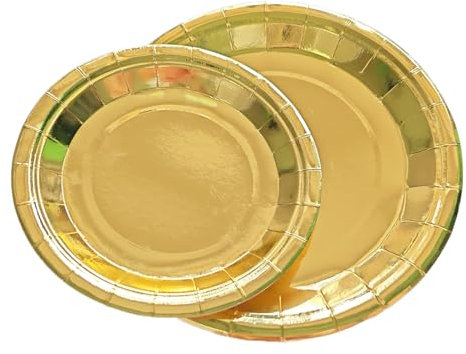 ANQIAOER 40 platos de papel dorados desechables de 7 y 9 pulgadas, platos dorados para fiestas, decoración de cumpleaños, celebración de boda, platos dorados metálicos para suministros de fiesta de