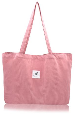 Cord Tasche Damen Umhängetasche Tote Bag Kord Damen Shopper Handtasche Schultertaschen Arbeit Büro Reisen Einkauf Schule Alltag rosa L