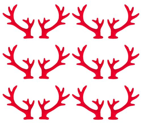 GORGECRAFT 18 Paar Rote Weihnachtshirsch Dekoration Mini Geweih Verzierungen Beflocktes Hirschgeweih Haarspangen Zubehör Rentier Elch Zweig Tiere Horn Schneemann Hand Für Schneemann Ornamente