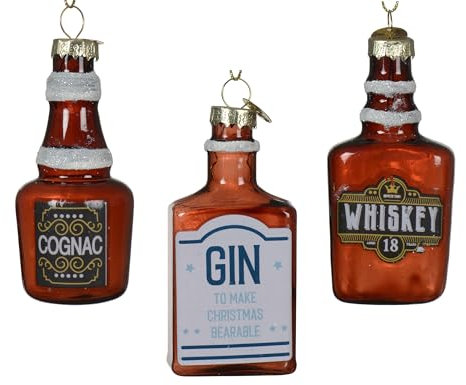 Kaemingk Christbaumschmuck Spirituosen Glas 9cm - 3er Set Figuren zum Aufhängen Weihnachtsbaum Anhänger für Weihnachten - Christbaumanhänger & Weihnachtsbaumschmuck - Alkohol Flaschen Braun