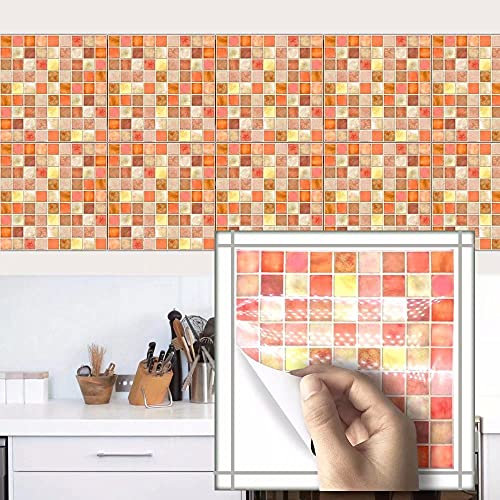 10pcs Decorative Tile Stickers Units 8x8 Inches Bathroom & Kitchen Waterproof Tile Decals,Mosaic Series multicolor Self Adhesive Wall Sticker,Just Peel And Stick Home Decor