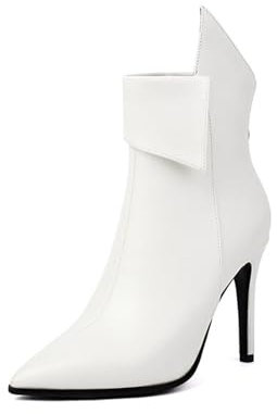GZHMMAN Stivaletti da donna con tacco alto 12 cm punta a spillo tacco a spillo cerniera posteriore stivaletti apertura stivali, bianco, 44
