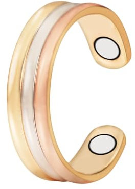 YINOX 3500 Gauss Magnetring für Damen, Magnetring aus 99,99% reinem Kupfer, klassischer und eleganter dreifarbiger Ring, inklusive Geschenkbox, geeignet zum Verschenken (QR)