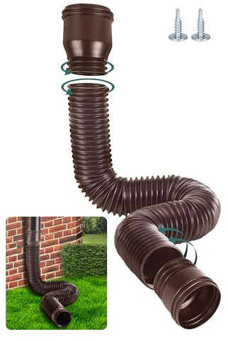 BKITC Prolunga Flessibile per Grondaia, Set di Prolunghe Rotonde per Tubo di Scarico da 80/100 mm, Set di Prolunghe per Tubo Pluviale, Estensione da 47 a 150 cm (Marrone, 1 Pezzo)