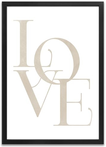 ARTFAVES® Poster - LOVE Beige | Wanddeko Wandbild Typografie Spruch Liebe | mit Rahmen Schwarz | 30 x 40 cm