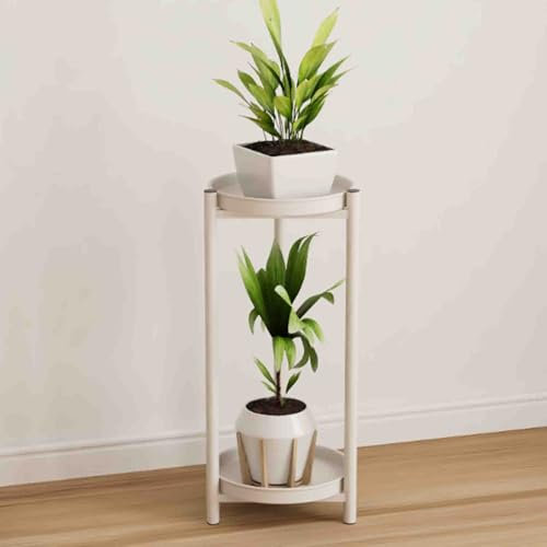 Beistelltisch mit 2 Ebenen, Kleiner Nachttisch mit Zwei Abnehmbaren Tabletts, Hoher Pflanzenständer aus Metall für Drinnen Oder Draußen, Blumentopf-Präsentation, für Schlafzimmer(White,25cm/10in)